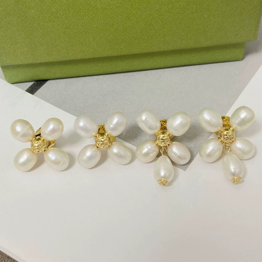 Tory Burch Freshwater Pearl Clover Stud Earrings